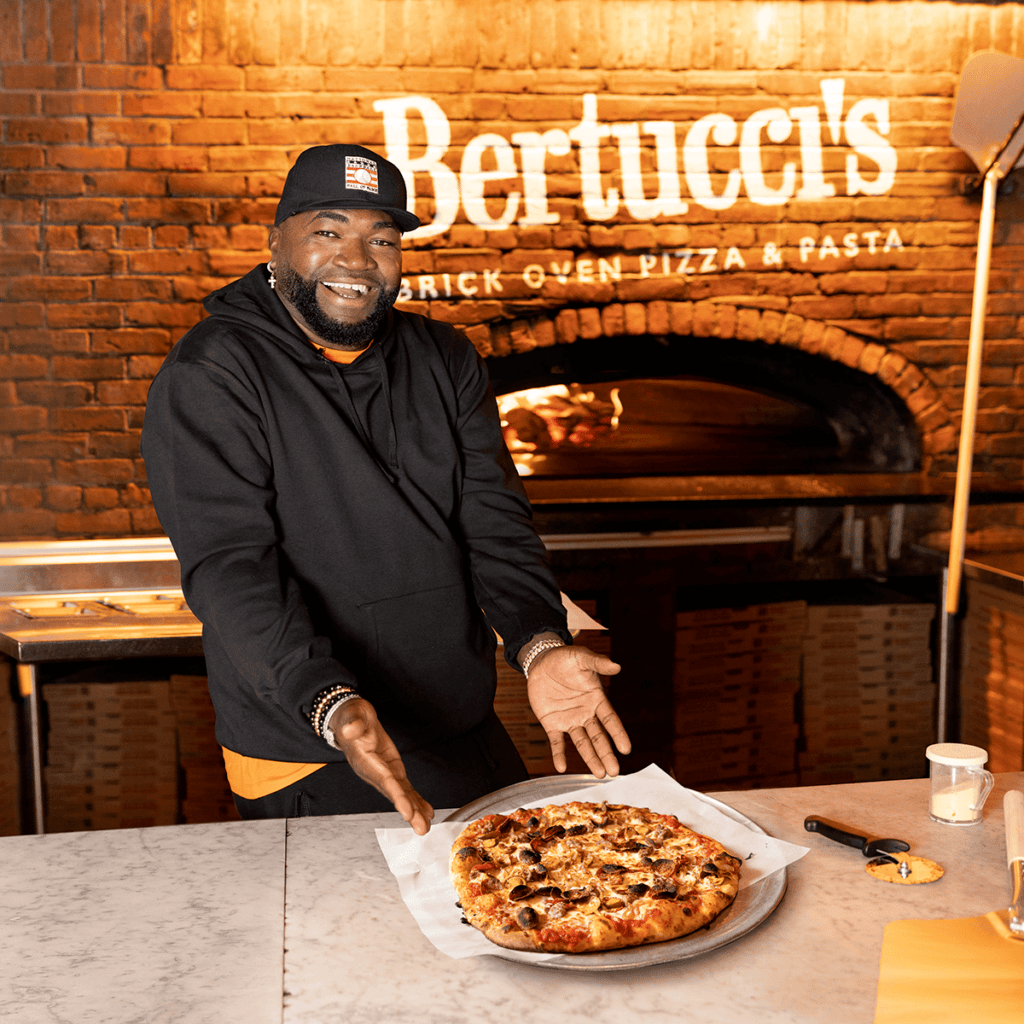 Big Papi in front of the Bertucci's brick oven